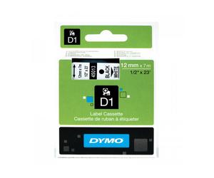 Cinta rotuladora autoadhesiva dymo d1 12mm x 7 metros de longitud para rotuladoras label manager, negro sobre blanco