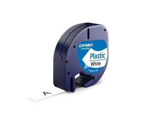 Cinta Rotular DYMO LetraTag Plástico Negro, Fondo Blanco 12 mm. x 4 m.