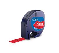 Cinta Rotular DYMO LetraTag Plástico Negro, Fondo Rojo 12 mm. x 4 m.