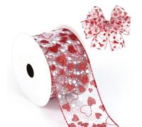 Cinta Tela San Valentín, Longitud Total 10 Yardas Cinta Poliéster Alambre el Día San Valentín Patrón Corazón Amor Cinta Feliz Día San Valentín Envolver Regalos Manualidades Decoración