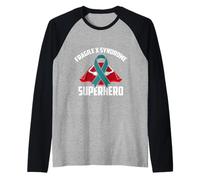 Cinta Verde Azulado con síndrome X frágil de superhéroe Guerrero Luchador Camiseta Manga Raglan