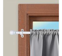 CINTACOR | Barra Cortina Decorativa, Portavisillos Extensible Metálico con Tornillos y Soportes, Barra Ajustable | Diámetro 10mm | Color: Esfera Blanco, 120-215cm