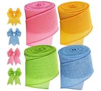 Cintas cableadas de Pascua - Cinta de Pascua de lona pastel | 4 rollos de cintas con borde cableado con conejo de Pascua, cinta cableada de 200 x 5 cm, decoraciones para guirnaldas de Pascua, cintas