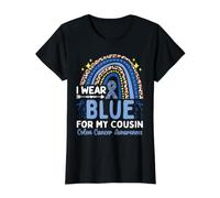 Cintas de concienciación sobre el cáncer de Colon I Wear Blue For My Cousin Camiseta gráfica económica, Mujer, Negro, XS