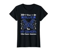 Cintas de concienciación sobre el cáncer de Colon I Wear Blue For My Grandpa Camiseta gráfica económica, Mujer, Negro, S