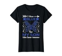 Cintas de concienciación sobre el cáncer de Colon I Wear Blue For My Son Camiseta gráfica económica, Mujer, Negro, M