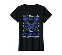 Cintas de concientización sobre el cáncer de Colon I Wear Blue For My Daughter Camiseta gráfica económica, Mujer, Negro, M