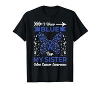 Cintas de concientización sobre el cáncer de Colon I Wear Blue For My Sister Camiseta gráfica económica, Hombre, Negro, S