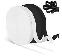 Cintas de Coser, Juego de 2 Bandas Elásticas de 10 Metros, 15 mm, Banda Elástica, Correa Elástica para Coser Tejer, Negro y Blanco