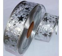 Cintas de embalaje de colores, cintas de decoració 2 yardas/lote 50mm DIY decoración de boda cinta de Organza estrella ostentosa cintas impresas for decoración de Navidad tela for costura DIY(Silver)