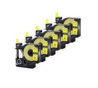 Cintas de etiquetas de nailon flexibles, 5 uds., 12mm, 19mm, 18488, 18489, 18490, 18491, Compatible con Dymo, Compatible con impresora de etiquetas Rhino 5200 4200 6000(Black on Yellow,12mm)