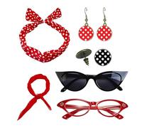 Cintas de lunares para mujer, accesorios de los años 50 para mujer, 6 piezas pendientes colgantes conjunto Outfi de la década de 1950 - Accesorios de traje con diadema de lazo rojo, ban