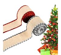 Cintas de Navidad - 2 Rollos con Borde a Cuadros para Adornos - Cinta De Feliz Navidad De 6.3 Cm,para Árbol de, Coronas, Guirnaldas, Manualidades, Ramo y Cumpleaños