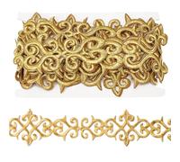 Cintas de poliéster de bordado dorado, adornos de oro para costura, adornos de encaje dorados con flores de 4.3 yardas con respaldo adhesivo, moldura de tela dorada de bricolaje para vestidos accesor