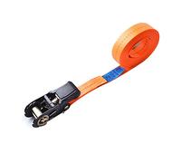 Cintas de trinquete, Correas de plumón, 2,5 cm ancho, fuerza tracción seguridad 500 kg, rotura 1000, cinta poliéster, tensor acero, seis colores