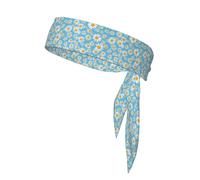 Cintas Deportivas Unisex con Estampado de Margaritas Blancas sobre Fondo Azul Claro para Correr, Tenis, Gimnasio y Actividades al Aire Libre.