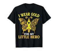 Cintas Doradas con el Nombre «I Wear for my Little Hero Childhood Cancer» Camiseta