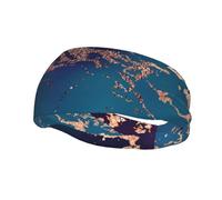 Cintas para el cabello Marble Luxe Decor color morado oscuro y verde azulado con detalles dorados para hombre y mujer. Diadema para correr. Cinta para el gimnasio que absorbe el sudor.