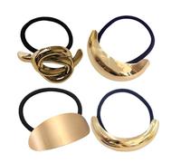 Cintas para el pelo con extremos de metal, 4 muñequeras geométricas, soporte decorativo para cola de caballo, color dorado, soporte para accesorios