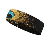 Cintas para el Sudor con diseño de Pluma de Pavo Real Dorada para Hombres y Mujeres, Cintas para el Sudor Que absorben el Sudor, Ideales para Entrenar, Hacer Ejercicio, Tenis, Baloncesto y Correr.