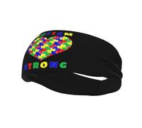 Cintas para la cabeza Autismo Fuerte Concientización Banda para el sudor para mujeres Hombres-Yoga Banda para el sudor Bandas elásticas anchas para el cabello para deportes Fitness, Negro