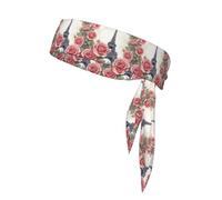 Cintas para la Cabeza Deportivas Unisex con Estampado de la Torre Eiffel y Rosas para Correr, Tenis, Gimnasio y Actividades al Aire Libre.