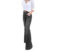 Cintura Media Vaqueros Mujer Pantalones Acampanados Casual Pantalones Ancho Pierna Talla Grande Pantalones Largos Damas Pantalones De Mezclilla De Campana Elástico Retro Jeans M