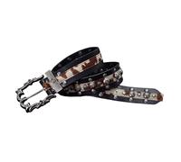 Cinturón ajustable con tachuelas y grabado punk para mujer, de piel sintética, con hebillas de metal, A, talla única