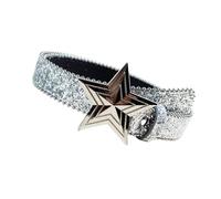 Cinturón ajustado con lentejuelas para mujer con ribete de cuentas, hebillas brillantes, hiphop para pantalones vaqueros, cintura ajustable, plata, Talla única