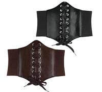 Cinturón Ancho de Cuero PU, Corsé de Mujer, Faja Adelgazante Body Shaper, Corsé de Encaje Elástico Negro Retro Atado, Waspie Suave para Cintura, Negro, Marrón