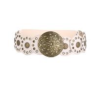 Cinturón ancho de piel con diseño de vaqueras occidentales, estilo vintage, de piel sintética, estilo punk rock, con ojales, para pantalones vaqueros, blanco, 1