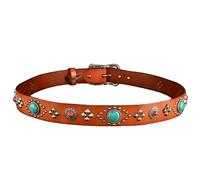 Cinturón auténtico con tachuelas para hombre y mujer, cinturón gótico con remaches Punk Rock, cinturón con tachuelas turquesa Vintage para vaqueros, 3,8cm de ancho,Marrón,110cm/waist:36"~38"