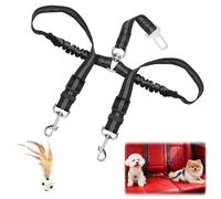 Cinturon Coche Perro 2 en 1,Correa de Seguridad Ajustable y elástica para Dos Perros con Gancho Giratorio 360° y diseño Amortiguador, Compatible con Asiento Trasero y Maletero