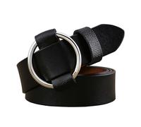 Cinturón con hebilla de anillo redondo, cinturones de cuero para mujer, pantalones vaqueros, cinturón decorativo informal, ancho 2,8cm, Negro, 115cm