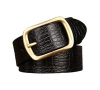 Cinturón con relieve for hombre y mujer, hecho a mano, con estampado de cocodrilo, de piel auténtica, for vestir, pantalones casuales, 3,8 cm(Black,115cm/45")