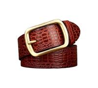 Cinturón con relieve for hombre y mujer, hecho a mano, con estampado de cocodrilo, de piel auténtica, for vestir, pantalones casuales, 3,8 cm(Reddish Brown,115cm/45")
