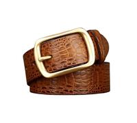 Cinturón con relieve for hombre y mujer, hecho a mano, con estampado de cocodrilo, de piel auténtica, for vestir, pantalones casuales, 3,8 cm(Brown,115cm/45")