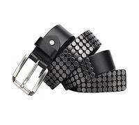 Cinturón con Tachuelas, 4 Filas de Metal pirámide Redonda Cuentas Punk cinturón de Cuero, Las Mujeres los Hombres Tachonado Jeans Cinturón,Negro,115cm/45.2''