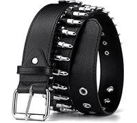 Cinturón con tachuelas de bala, cinturón de remache punk, cinturón de cuero negro con bala plateada para mujeres y hombres, Negro