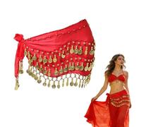 Cinturón Danza del Vientre Mujer Pañuelo Danza del Vientre Falda Bufanda Baile Oriental mit 90+ Monedas Traje Belly Dance Accesorios para Espectáculo, Prácticas, Fiestas, 140 cm Largo, Rojo, 1 Pieza