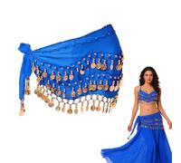 Cinturón Danza del Vientre Mujer Pañuelo Danza del Vientre Falda Bufanda Baile Oriental mit 90+ Monedas Traje Belly Dance Accesorios para Espectáculo, Prácticas, Fiestas, 140 cm Largo, Azul, 1 Pieza