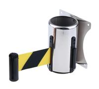 Cinturón de barrera retráctil for colas 5 m, cinta demarcación acero inoxidable for guía personas, for montaje en pared(Black Yellow)