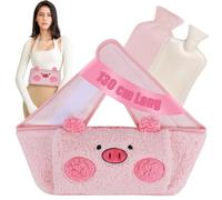 Cinturón de Botella de Agua Caliente Cerdo de la Suerte, 130 cm Botella de Agua Caliente con Funda y Suave Cubierta para la Cintura, Botella de Agua de Goma para Cuello, Hombros, Espalda