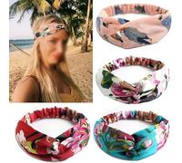 Cinturón de cabello de mujer Women's Criss Cross Printing Flower Hair Bands Silk Satin Headbands Elastic Twisted Head Wrap Knotted Hair Band,pack Of 4 Cinturón de cabeza