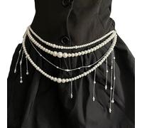 Cinturón de cadena con borlas y perlas de varias capas para mujer, cuerpo elegante con longitud ajustable para fiestas y festivales, cintura coreana, talla única, como se describe, como se describe