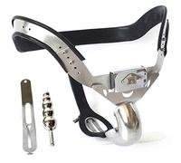 Cinturón de Castidad Hombre, Cinturón de Castidad para Hombres Cinturón de Castidad Masculino Material de Acero Inoxidable de Incluye Tapón Anal Extraíble y Juguete(Schwarz,100cm/110cm)