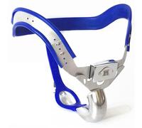 Cinturón de castidad, jaula para pene con cinturón supremo para hombres con tapón anal extraíble, juego de juguetes sexuales que te ofrece UNA experiencia única de tortura de esclavos(Blue,110/120cm)