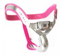 Cinturón de castidad, jaula para pene con cinturón supremo para hombres con tapón anal extraíble, juego de juguetes sexuales que te ofrece UNA experiencia única de tortura de esclavos(Pink,130/140cm)