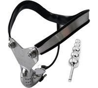 Cinturón de castidad masculino invisible de acero inoxidable Ropa interior Dispositivo de bloqueo de metal Bragas Cuentas anales Butt Plug Consolador BDSM Juguetes sexuales para hombres(Waist 130~140c