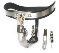 Cinturón de castidad para Hombres Cinturón de castidad Hombre Jaula de castidad Material de Acero inoxidable de Con tapón anal extraíble Sm Fetish(100cm/110cm)